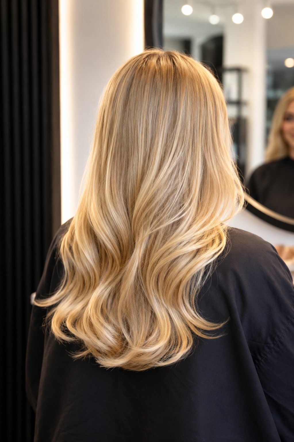 Bright blonde hair with smooth, finished waves
