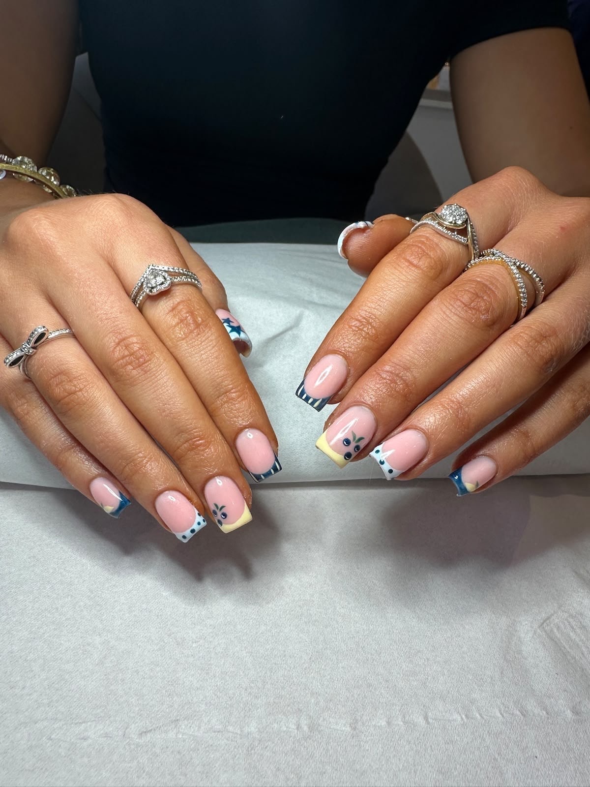 Blue and yellow French nail art