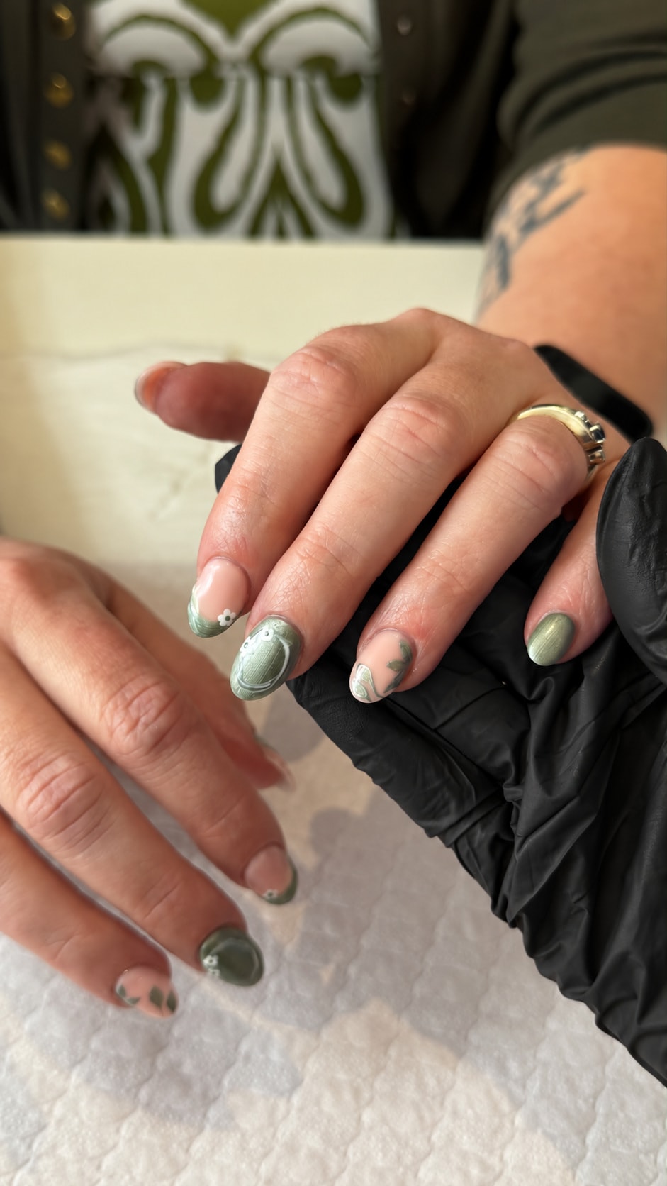 Sage green nail art